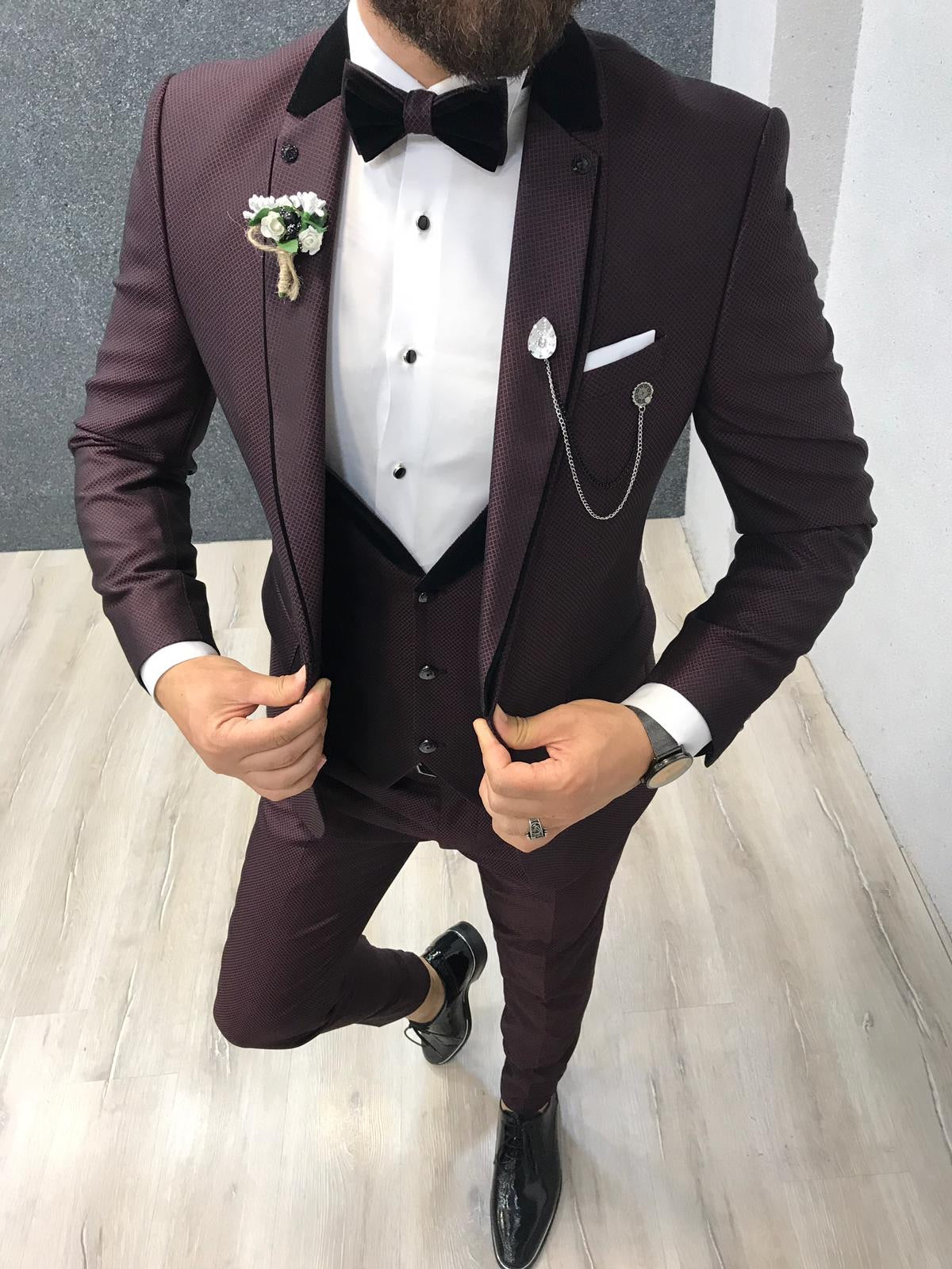 Lazio Claret Red Slim-Fit Tuxedo for Men