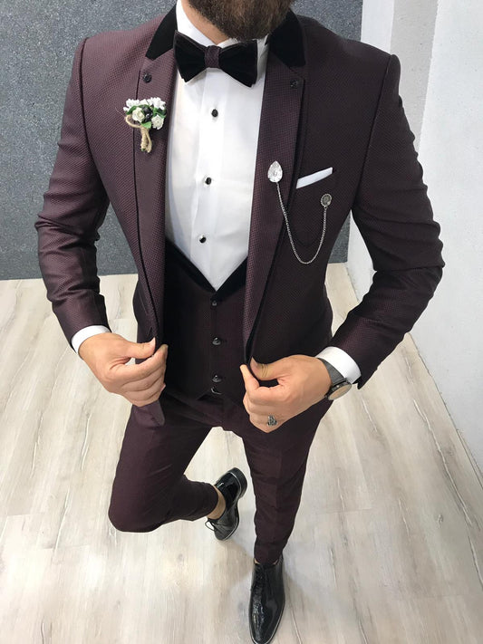 Lazio Claret Red Slim-Fit Tuxedo for Men