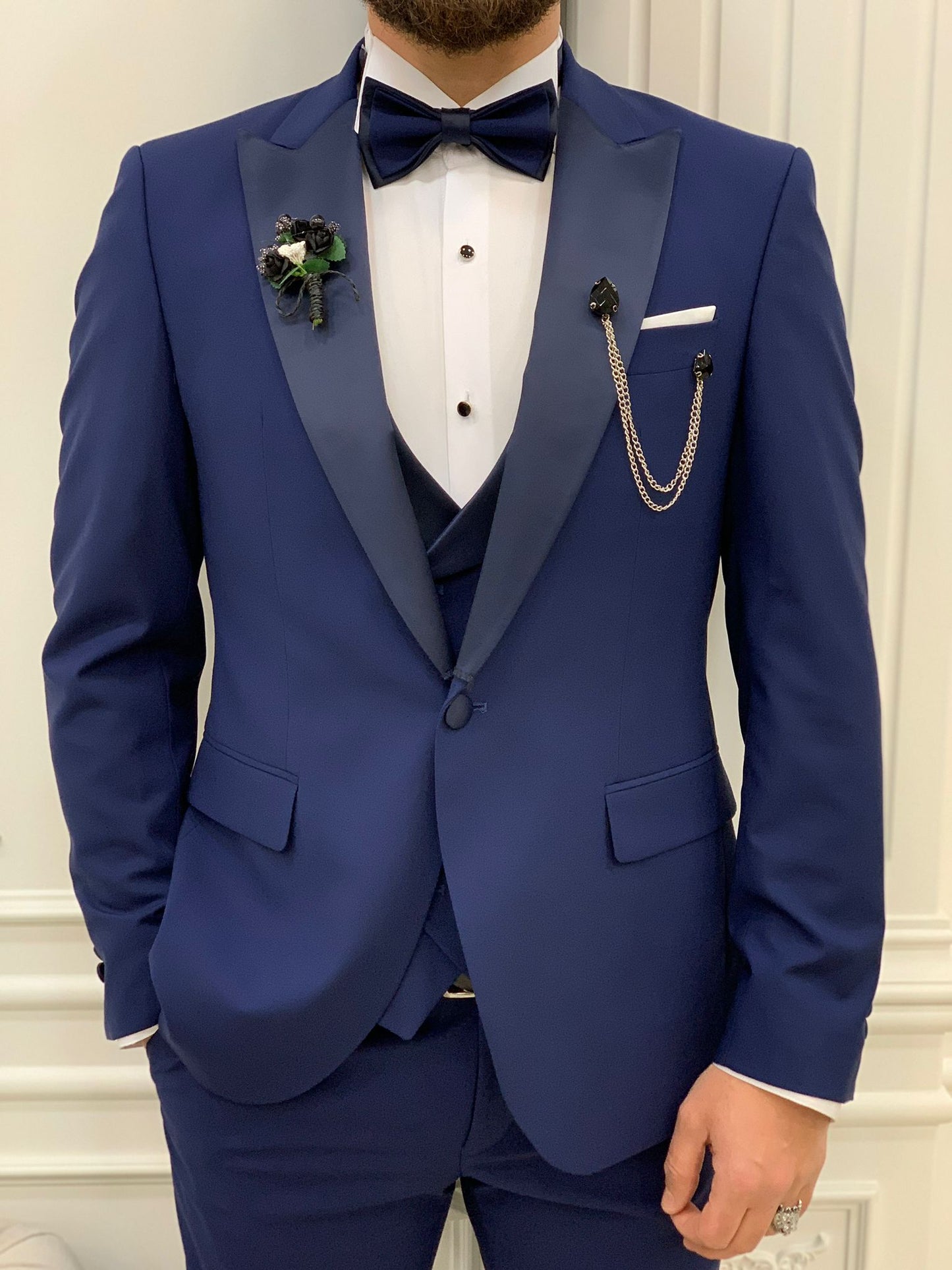 Perris Navy Blue Slim Fit Tuxedo