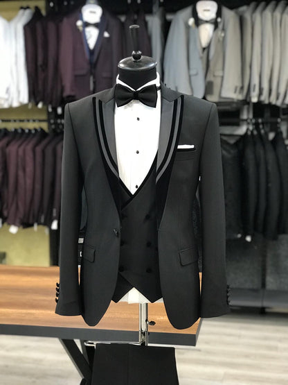 Stefano Black Slim Fit Shawl Lapel Tuxedo