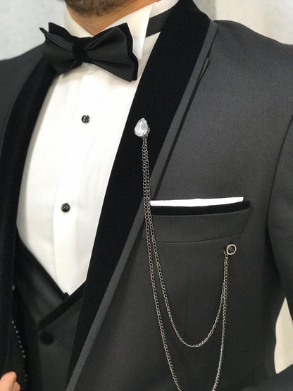 Ventura Black Slim Fit Velvet Shawl Lapel Tuxedo
