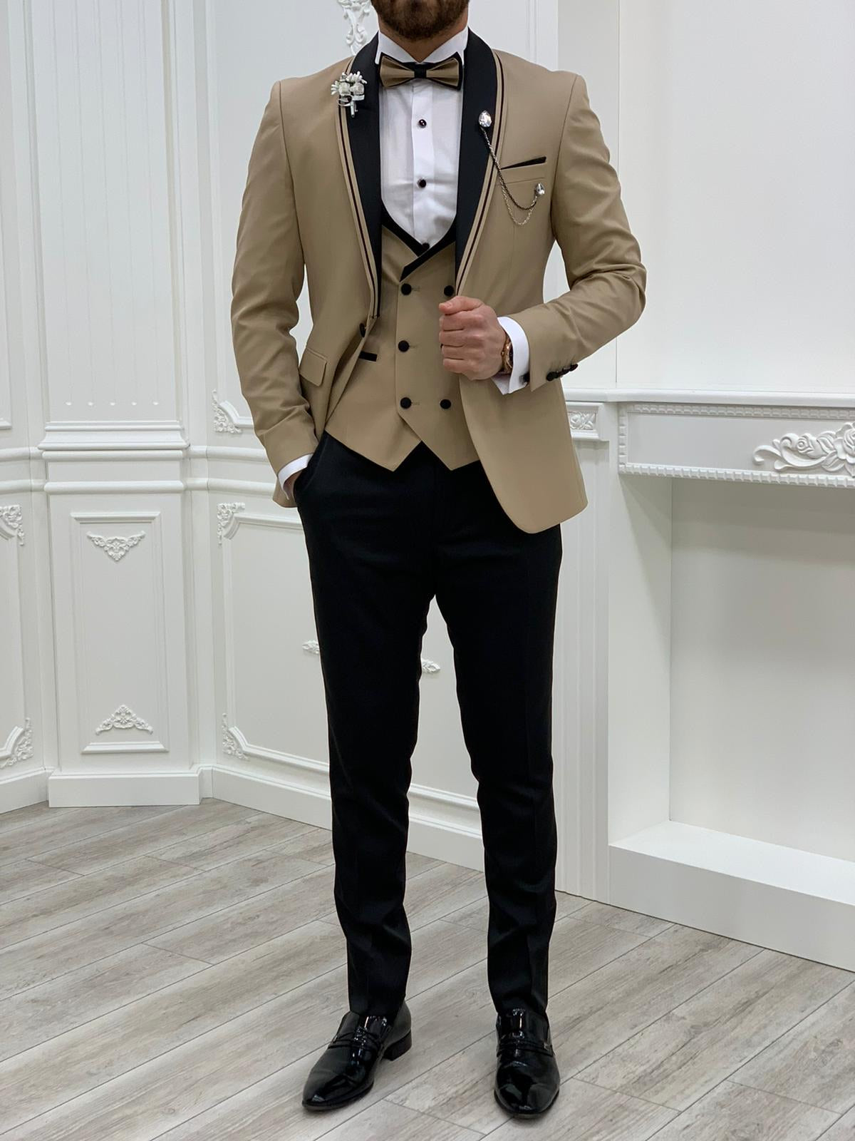 Napoli Gold Slim Fit Shawl Lapel Tuxedo - Elevate Your Formal Look