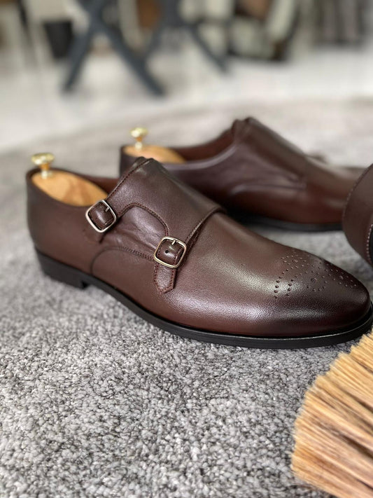 Remy Brown Double Monk Straps - Elegant Leather Shoes for Every Occasion