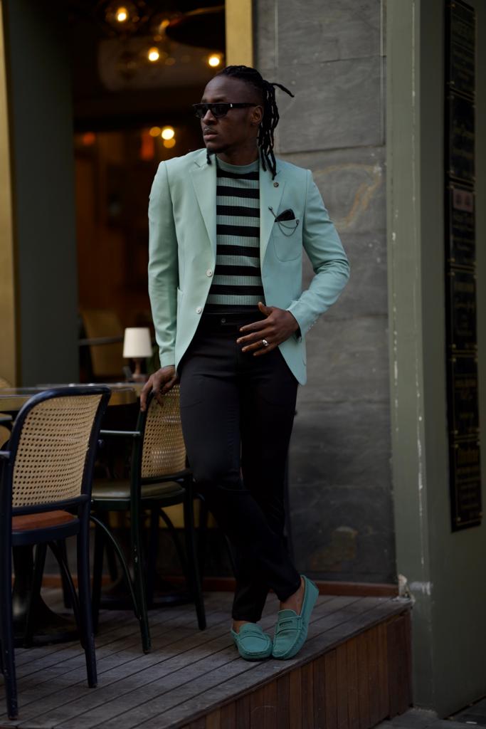 Sorento Mint Green Slim Fit Notch Lapel Blazer