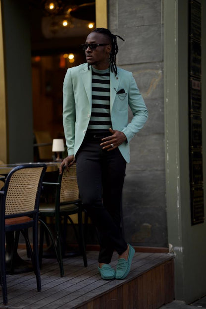 Sorento Mint Green Slim Fit Notch Lapel Blazer
