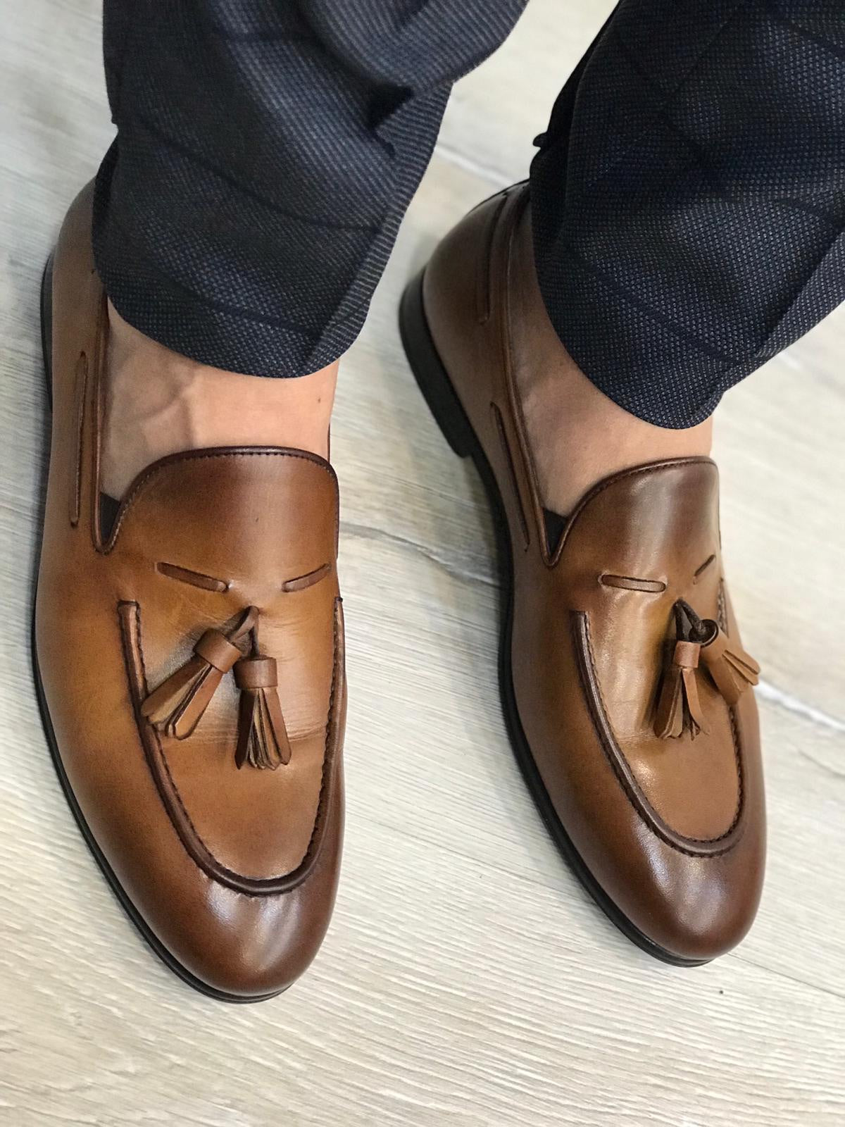 Tassel Leather Brown Loafers