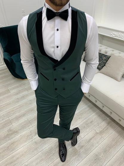 Bergamo Green Slim Fit Velvet Peak Lapel Tuxedo