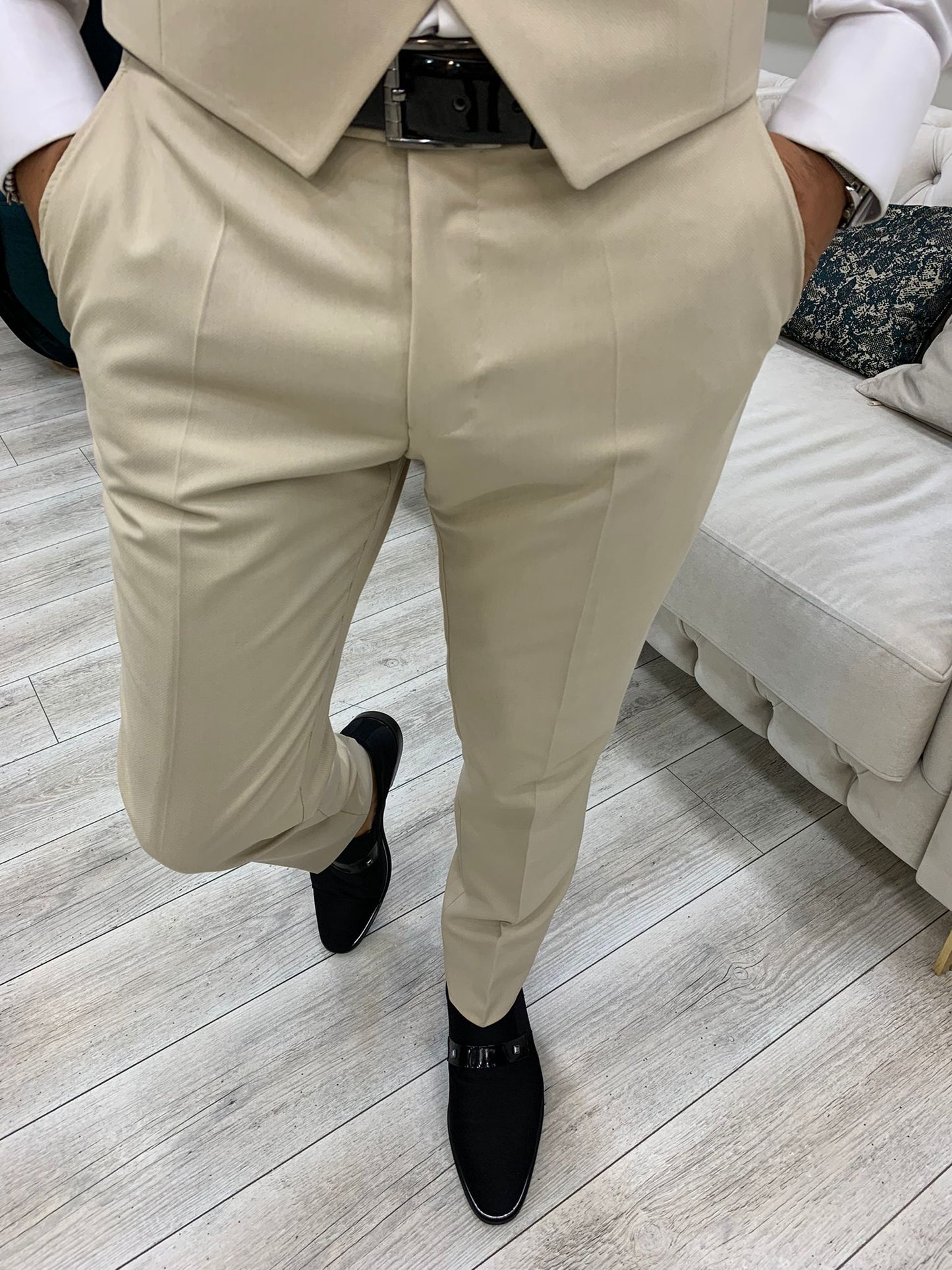 Infinite Beige Slim Fit Shawl Lapel Tuxedo