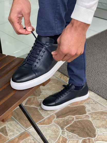 Martin Navy Blue Lace-Up Mid-Top Sneakers: The Perfect Blend of Style and Comfort