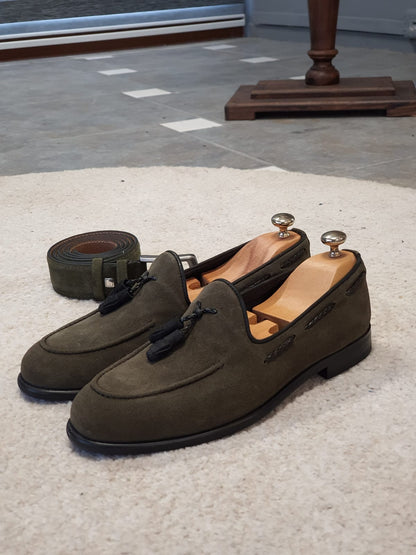 Bristol Khaki Suede Tassel Loafers