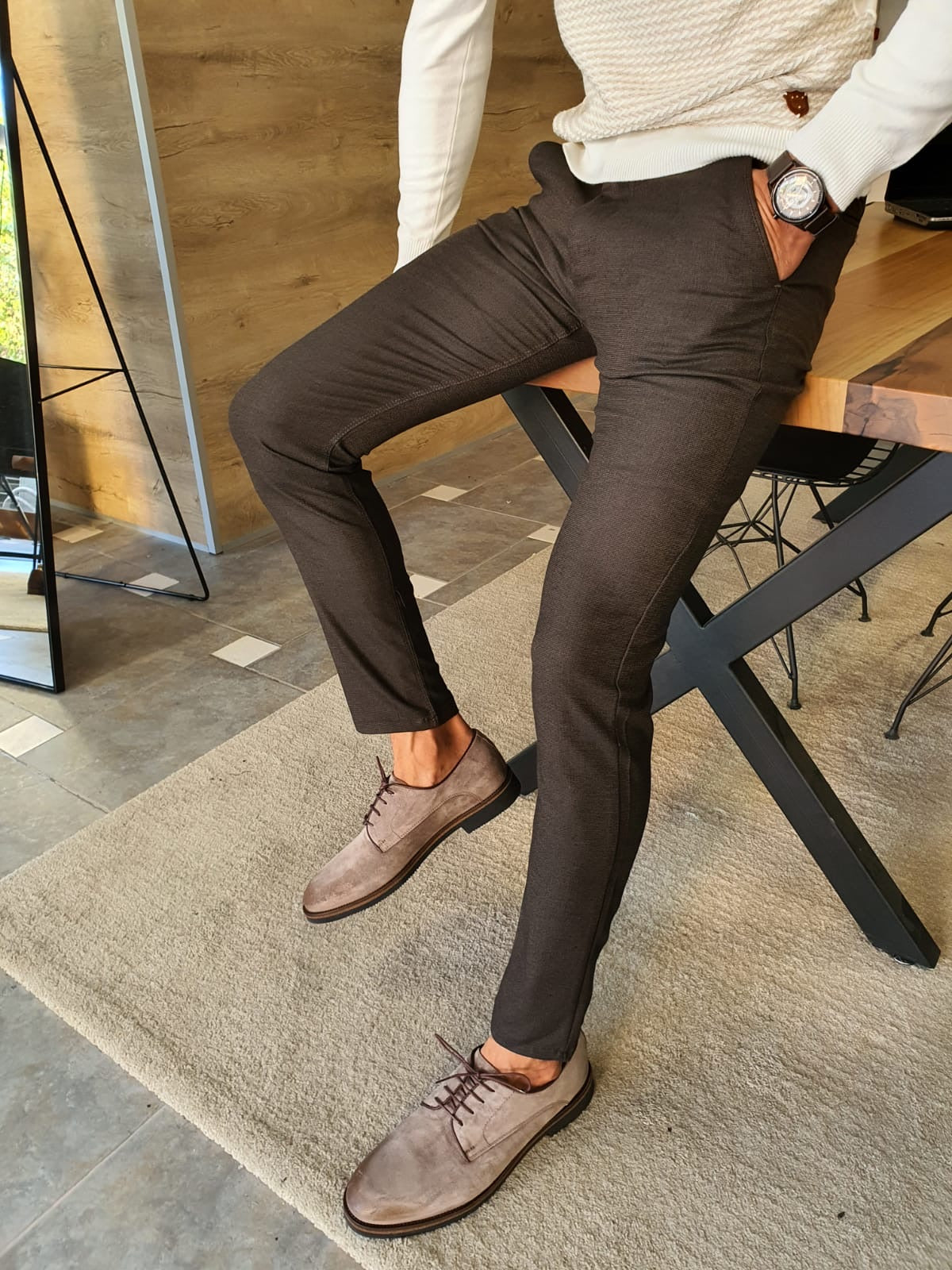 Stefano Brown Slim Fit Cotton Pants