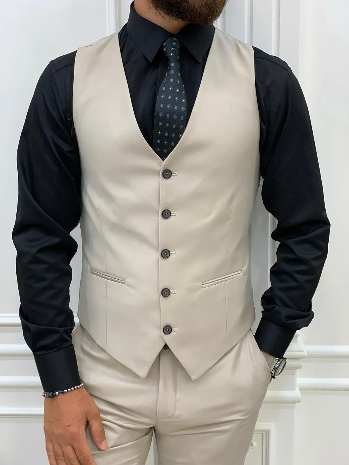 Eros Beige Slim Fit Peak Lapel Suit BOJONI