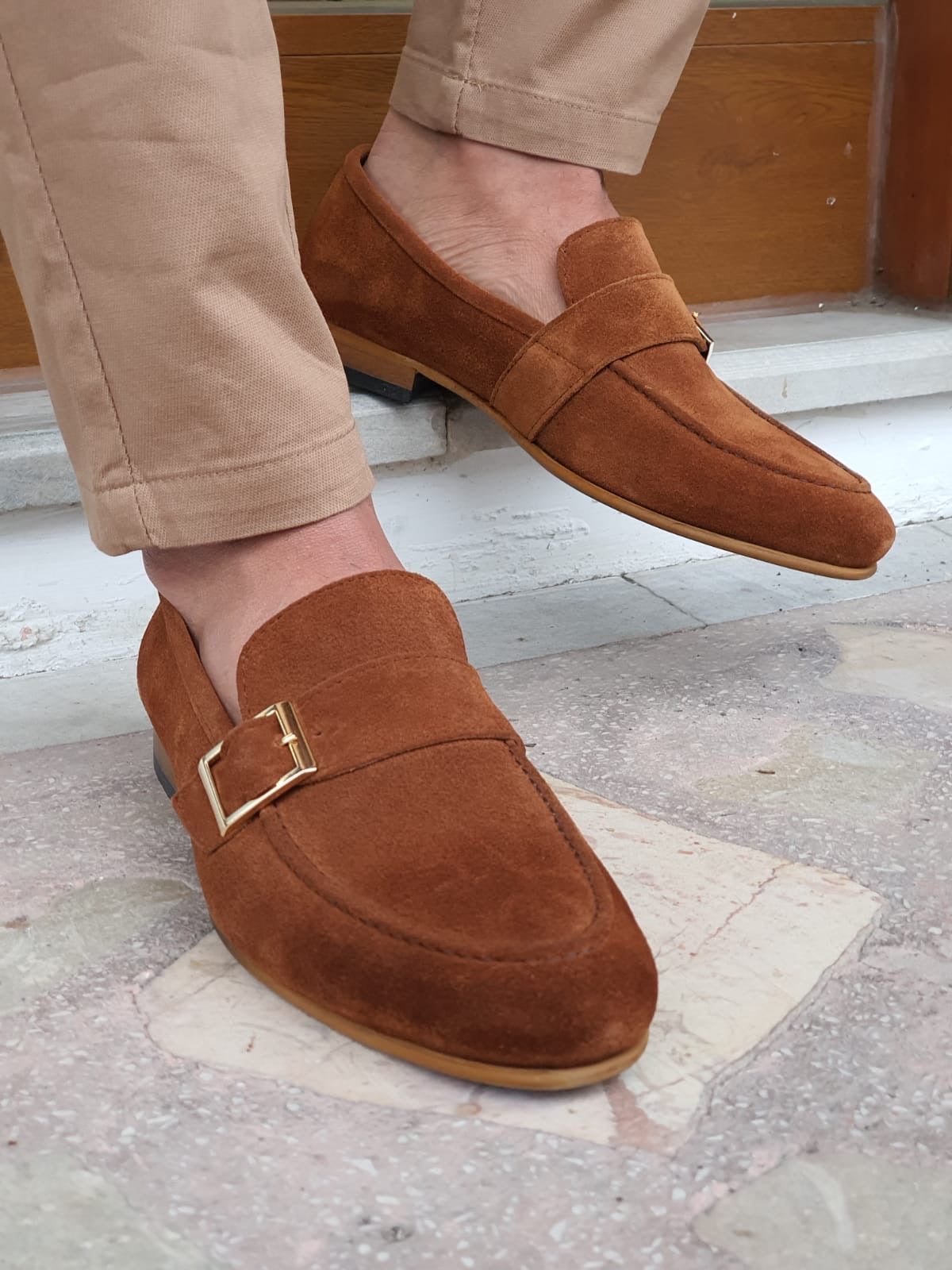 Bristol Brown Suede Buckle Loafers for Men