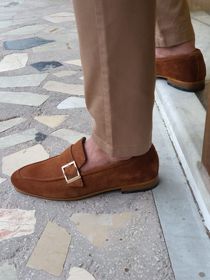 Bristol Brown Suede Buckle Loafers for Men