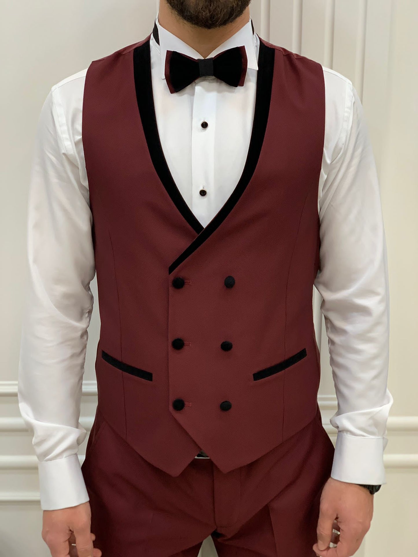 Eden Burgundy Slim Fit Velvet Peak Lapel Tuxedo