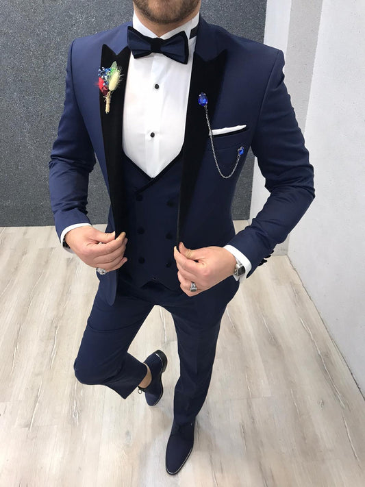 Ventura Blue Slim Fit Velvet Peak Lapel Tuxedo