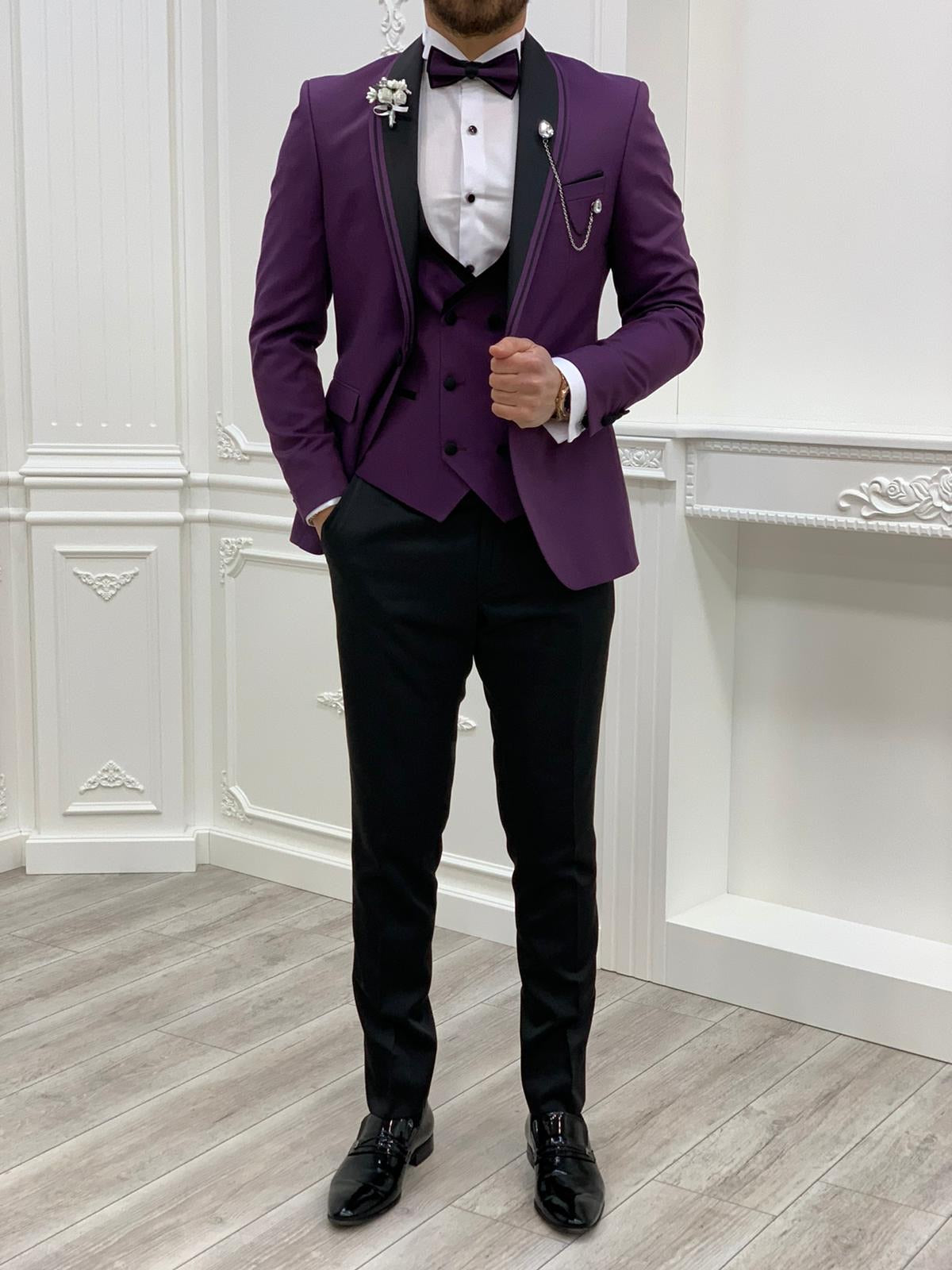 Napoli Purple Slim Fit Shawl Lapel Tuxedo