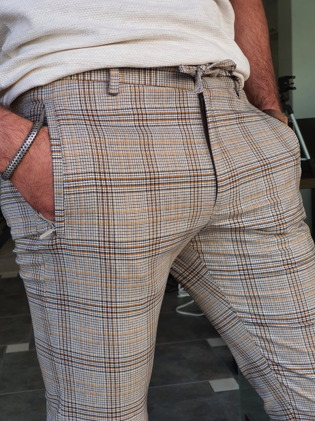 Montreal Brown Slim Fit Plaid Pants: Elegant Versatility for Every Occasion