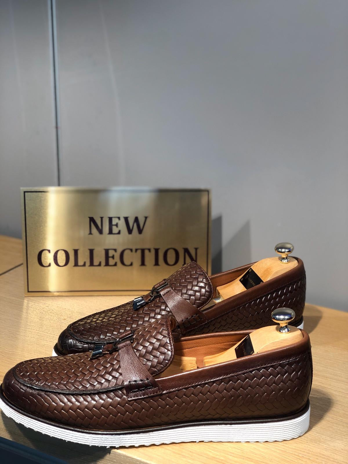 Odessa Brown Woven Leather Tassel Loafer