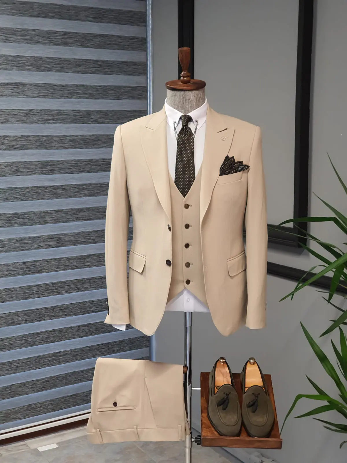 Bristol Beige Slim Fit Cotton Suit - Versatile Elegance for Every Occasion brabion