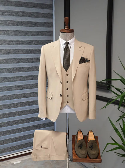 Bristol Beige Slim Fit Cotton Suit - Versatile Elegance for Every Occasion brabion