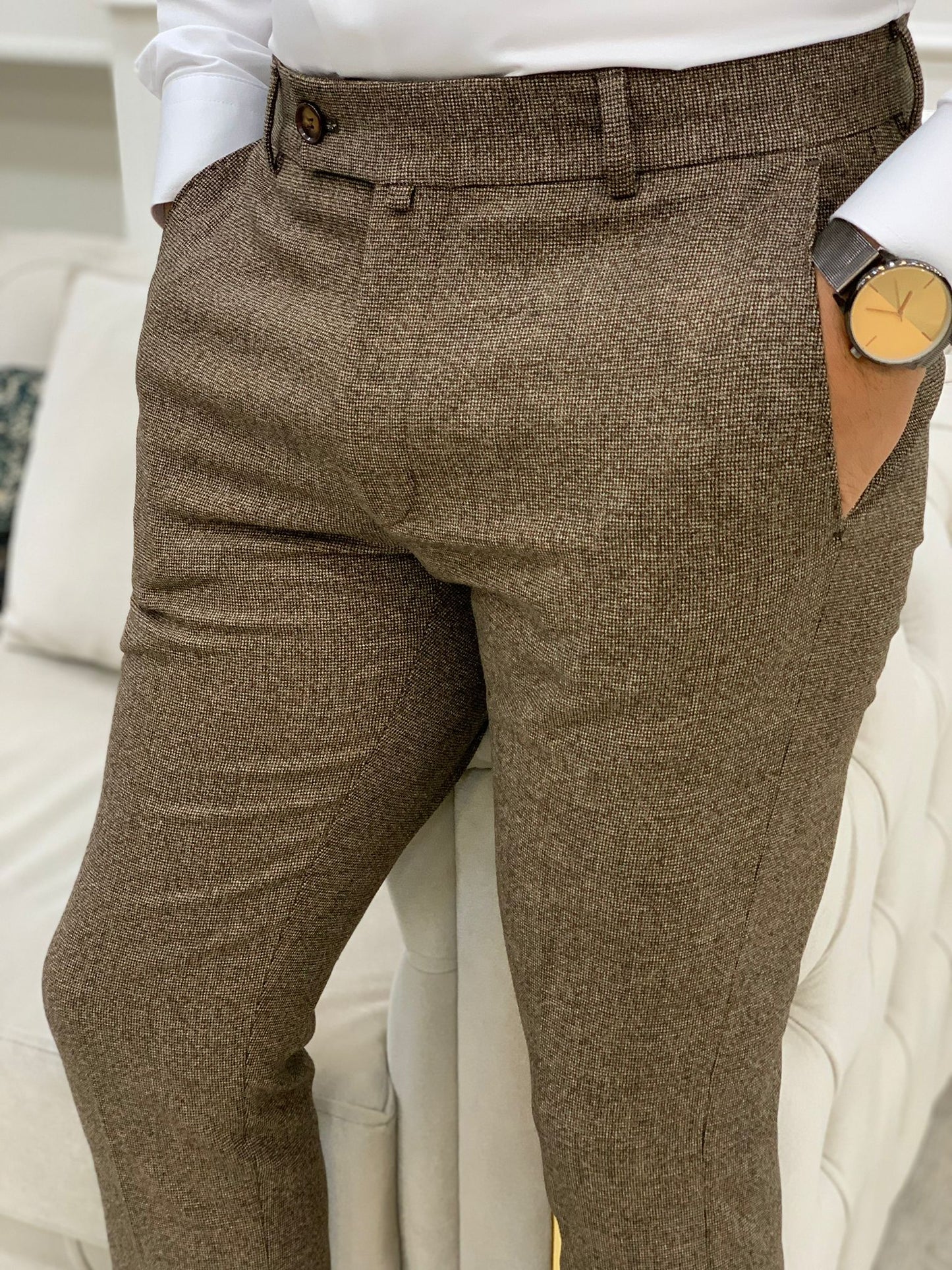 Serra Brown Slim Fit Pants - Elegance Meets Comfort