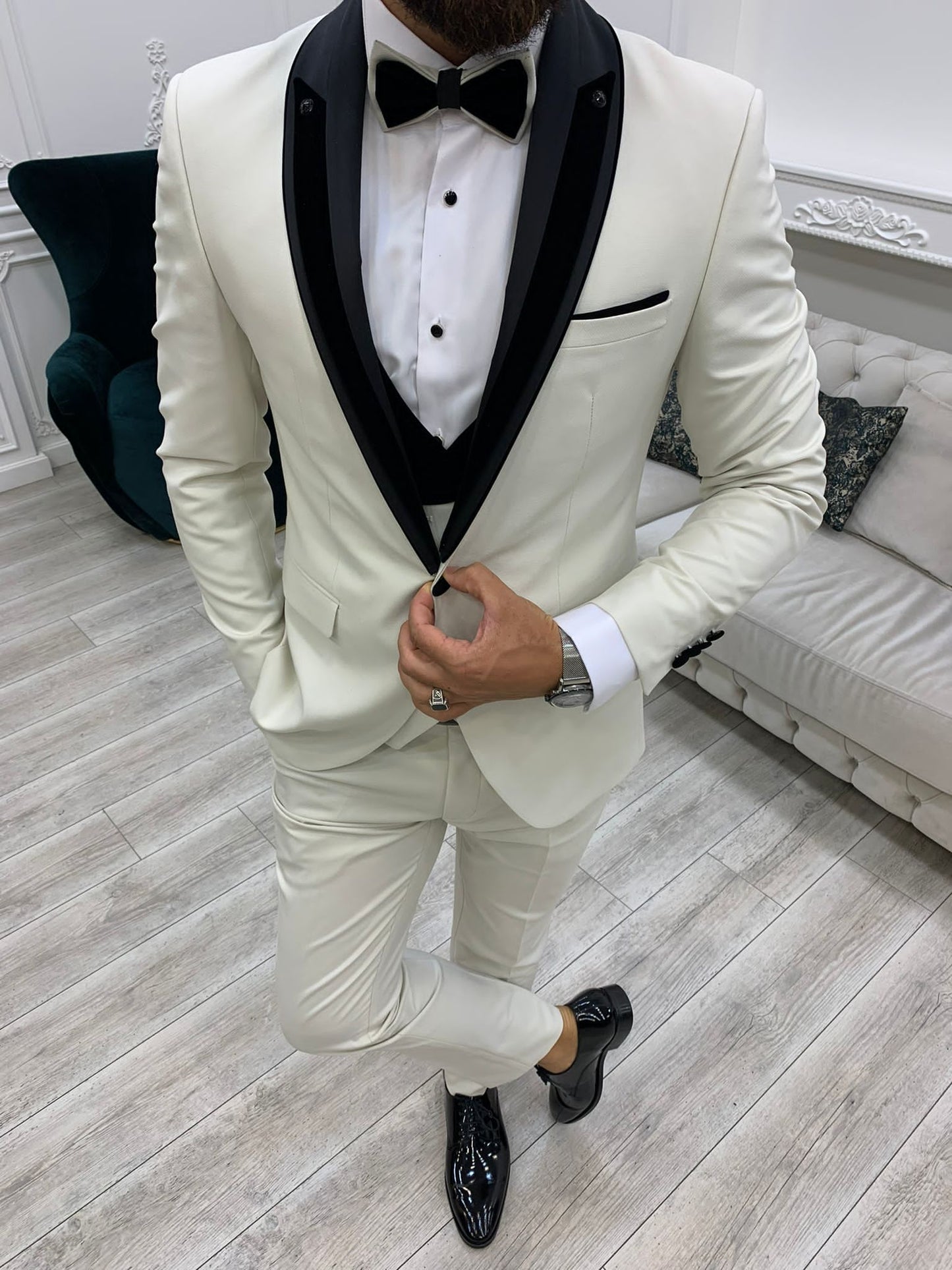 Ventura White Slim Fit Shawl Lapel Tuxedo