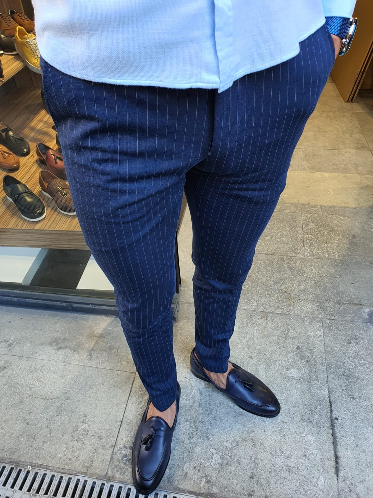 Oakland Indigo Slim Fit Pinstripe Pants