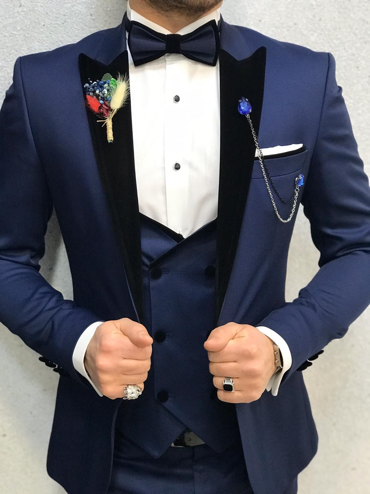 Ventura Blue Slim Fit Velvet Peak Lapel Tuxedo