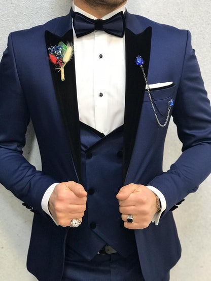 Ventura Blue Slim Fit Velvet Peak Lapel Tuxedo