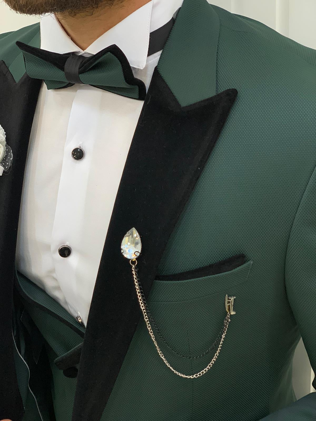 Royal Green Slim Fit Velvet Peak Lapel Tuxedo