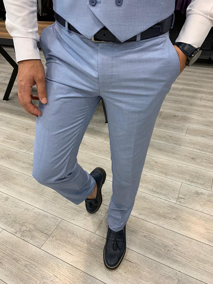 Eros Sky Blue Slim Fit Wool Suit for Every Occasion