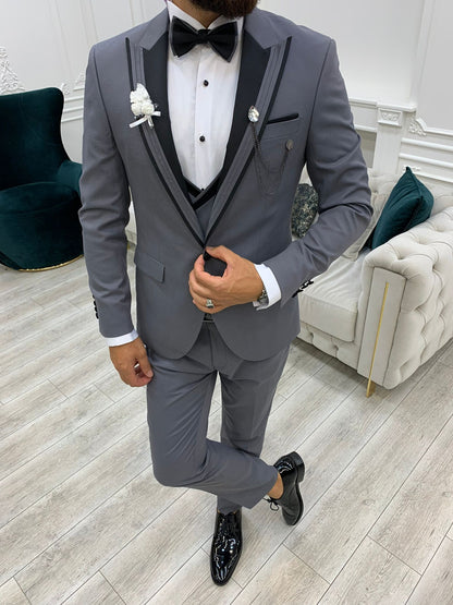 Ventura Gray Slim Fit Peak Lapel Tuxedo – Elevate Your Formal Wardrobe