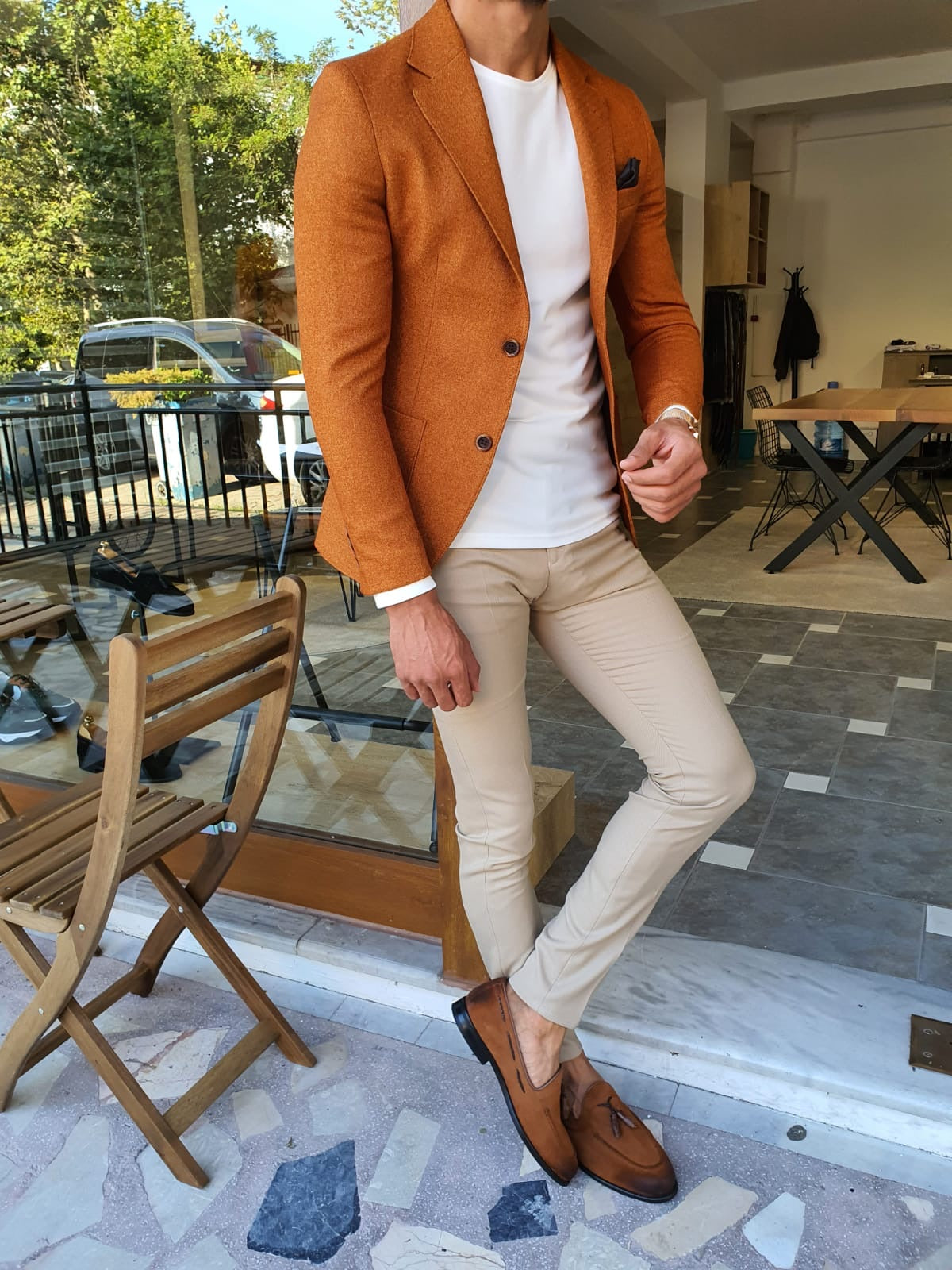 Stefano Camel Slim Fit Blazer - The Epitome of Sophistication