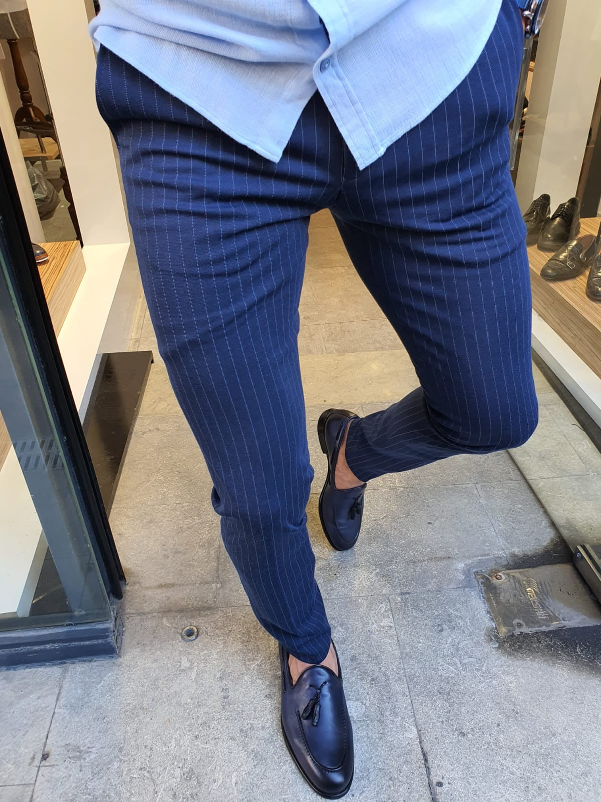 Oakland Indigo Slim Fit Pinstripe Pants