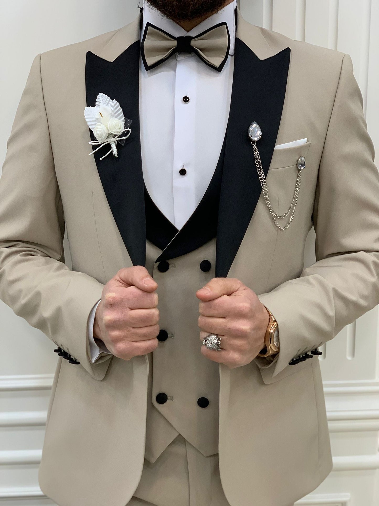 Perris Beige Slim Fit Tuxedo - Elevate Your Formal Style