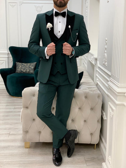 Eden Green Slim Fit Velvet Peak Lapel Tuxedo