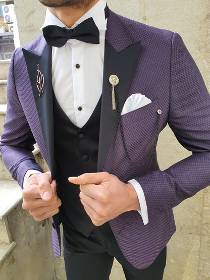VillaNova Purple Slim Fit Patterned Tuxedo
