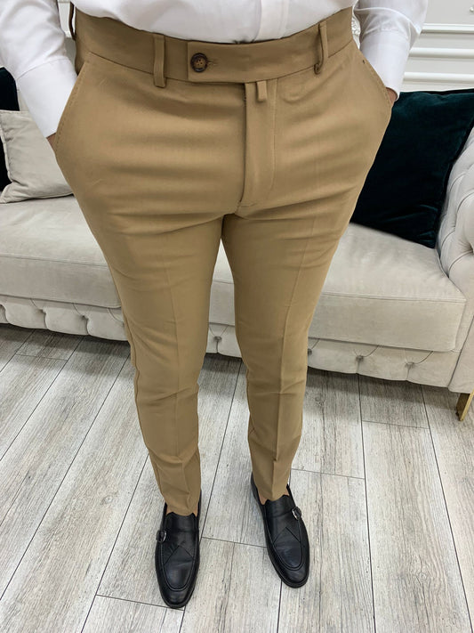Cream Italian Style Slim Fit Trousers for Men