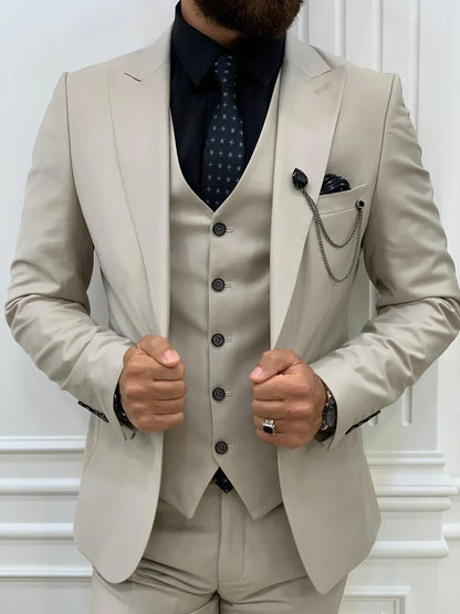 Eros Beige Slim Fit Peak Lapel Suit BOJONI