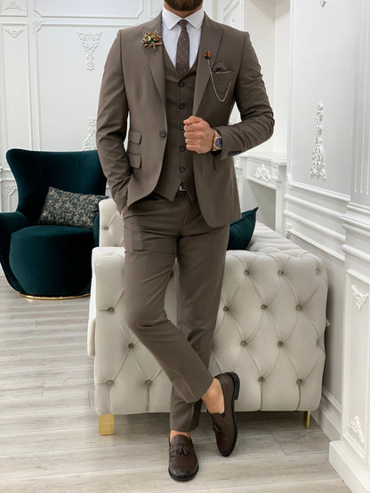 Lance Coffee Slim Fit Three-Piece Suit