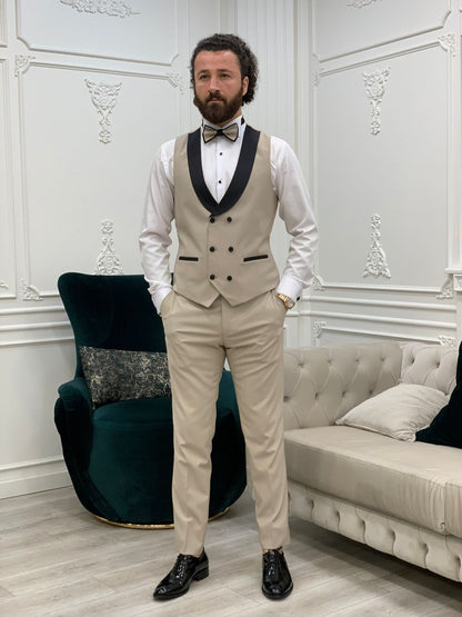 Perris Beige Slim Fit Tuxedo - Elevate Your Formal Style