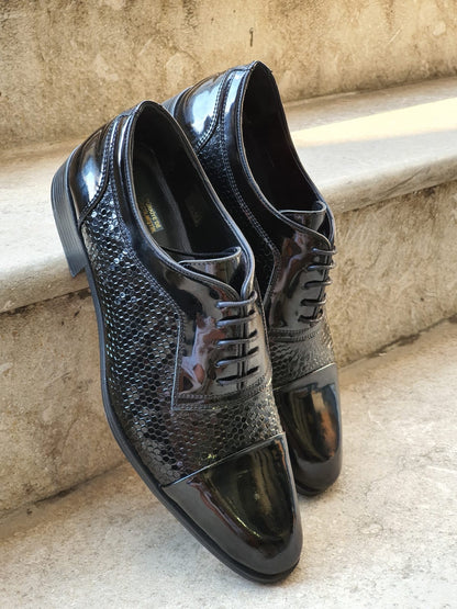 Henderson Black Wholecut Derbies - Navy Blue Patent Leather Elegance