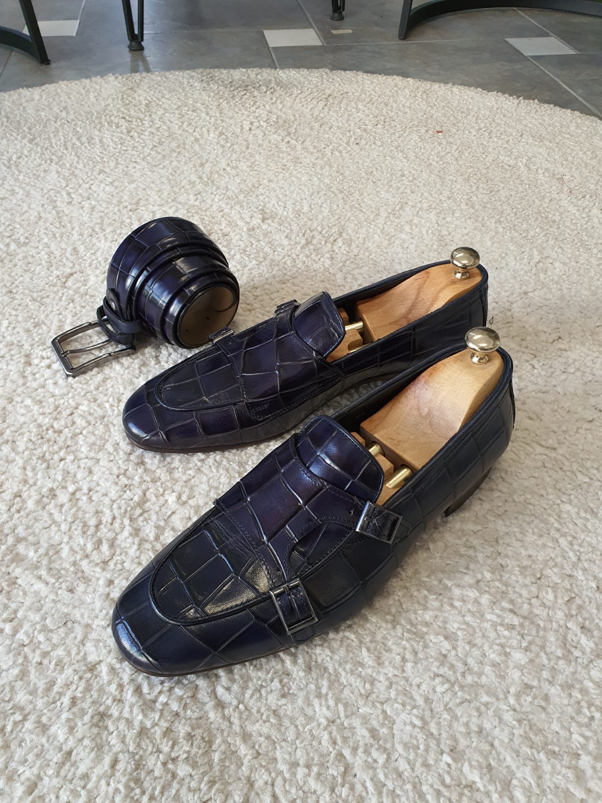 Livorno Navy Blue Double Monk Strap Loafers
