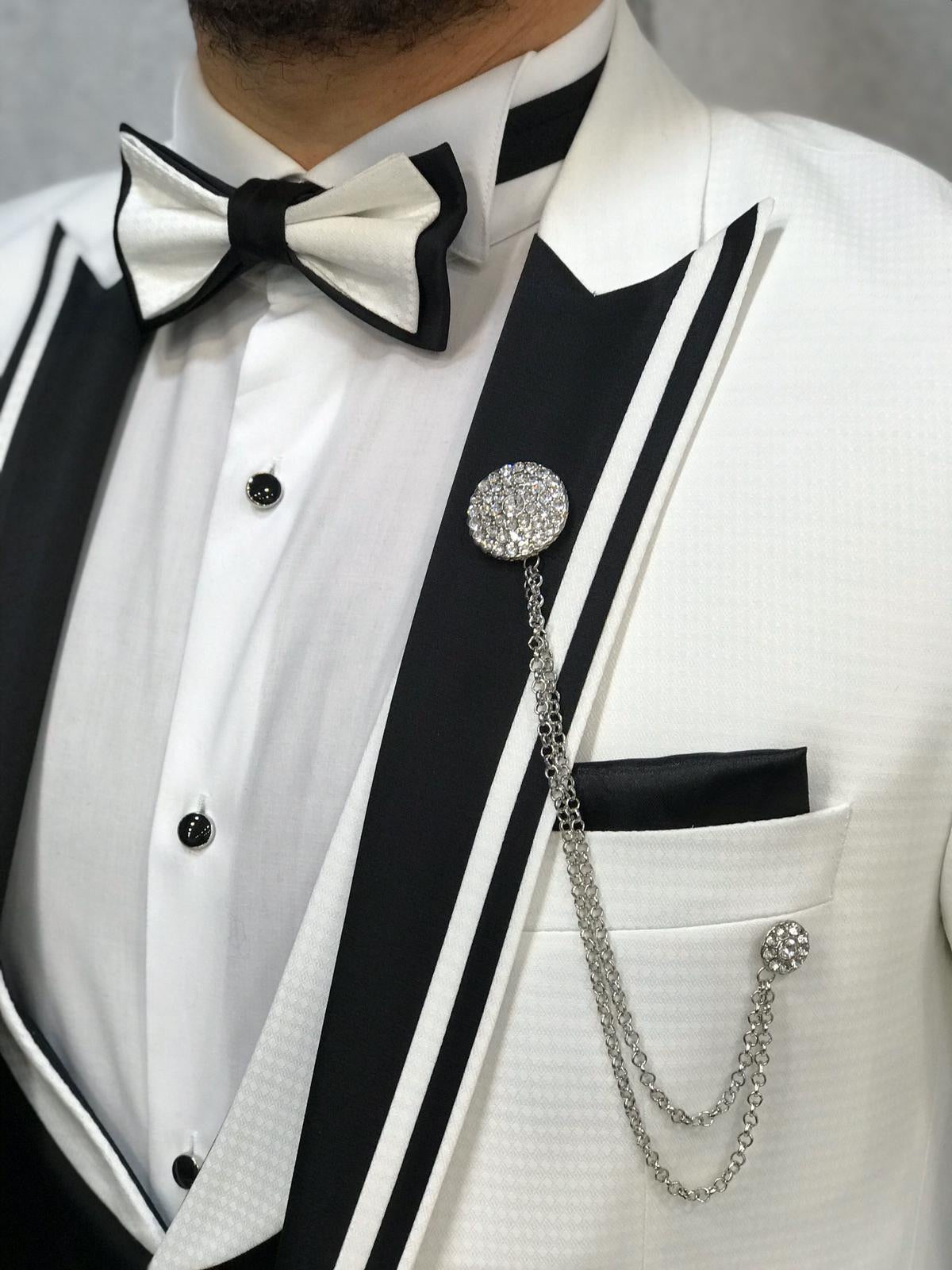 Infinite White Tuxedo with Black Vest - Timeless Elegance for Men