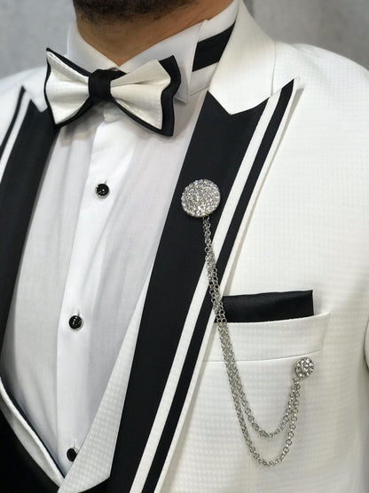 Infinite White Tuxedo with Black Vest - Timeless Elegance for Men