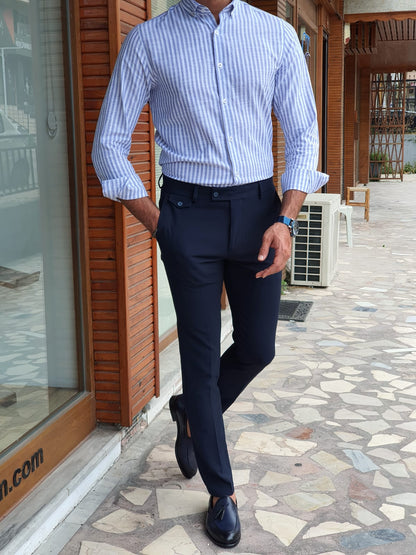 Jackson Navy Blue Slim Fit Pants - Versatile Elegance for Every Occasion