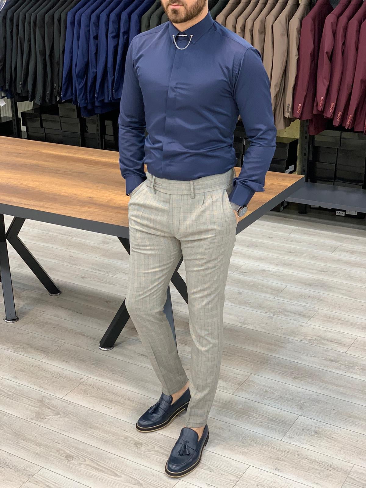 Jake Navy Blue Slim Fit Shirt