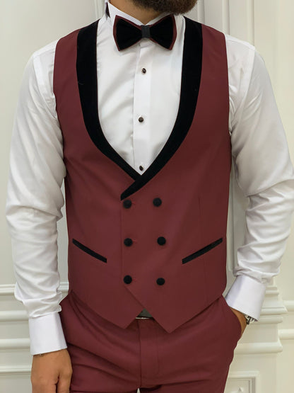 Acacia Burgundy Slim Fit Velvet Peak Lapel Tuxedo