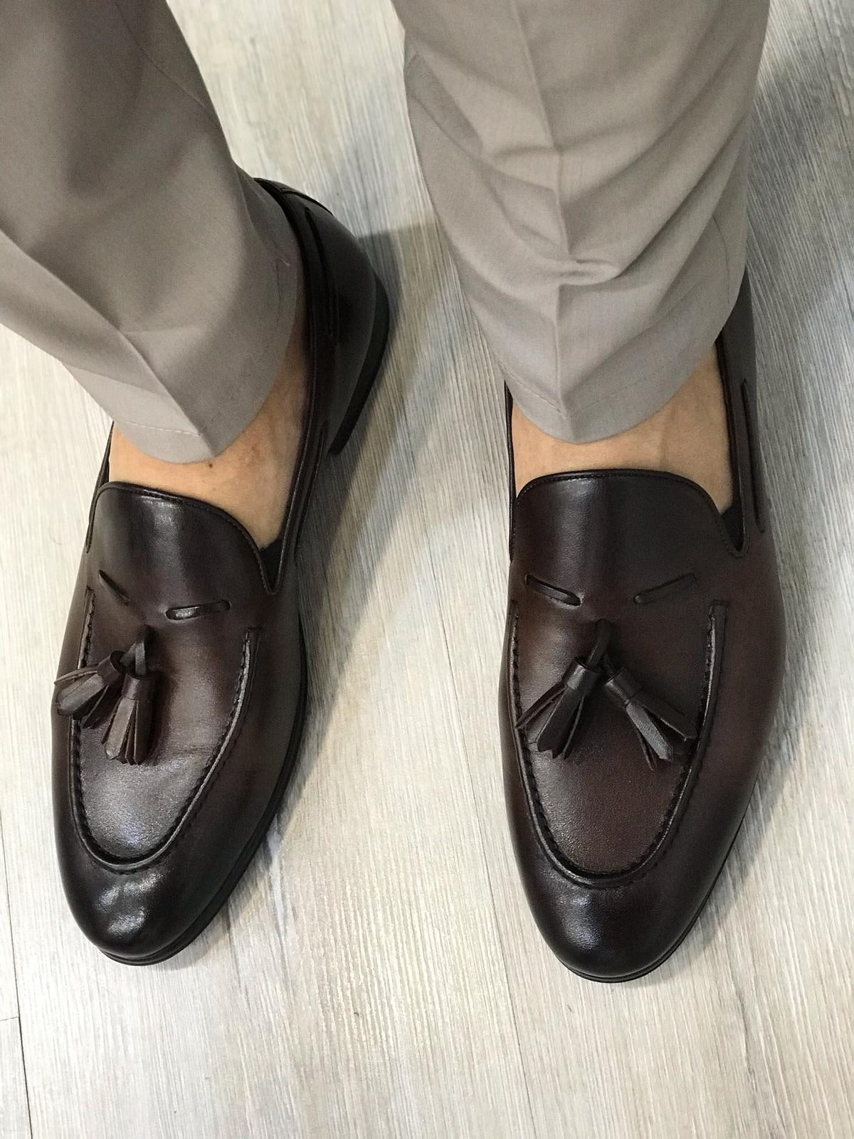 Tassel Leather Dark Brown Loafers – Sophisticated Footwear for Every Occasion